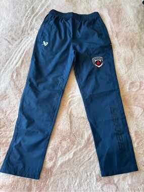 NWT Bauer NYC Cyclones Kids Navy Athletic Warmup Hockey Pants Size Youth Large